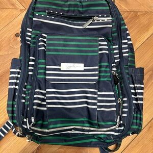 Ju-Ju-Be Navy and Green Striped Backpack / diaper bag